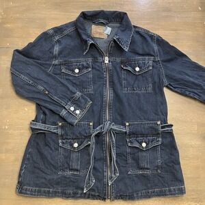 Levis Denim Jacket Womens 2X Bush Belted Trucker Chore Blue Full Zip Vintage‎